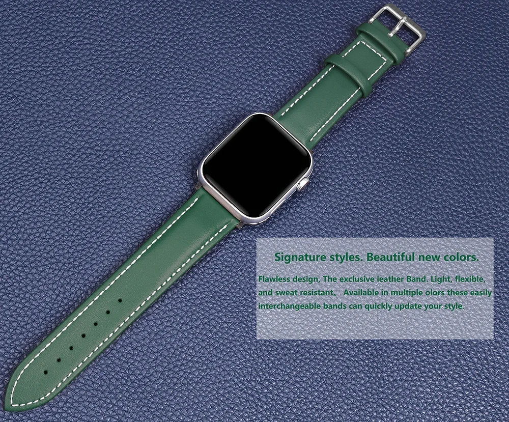 Genuine Leather Apple Watch Band 40–49mm for iWatch Series 3–8 & Ultra