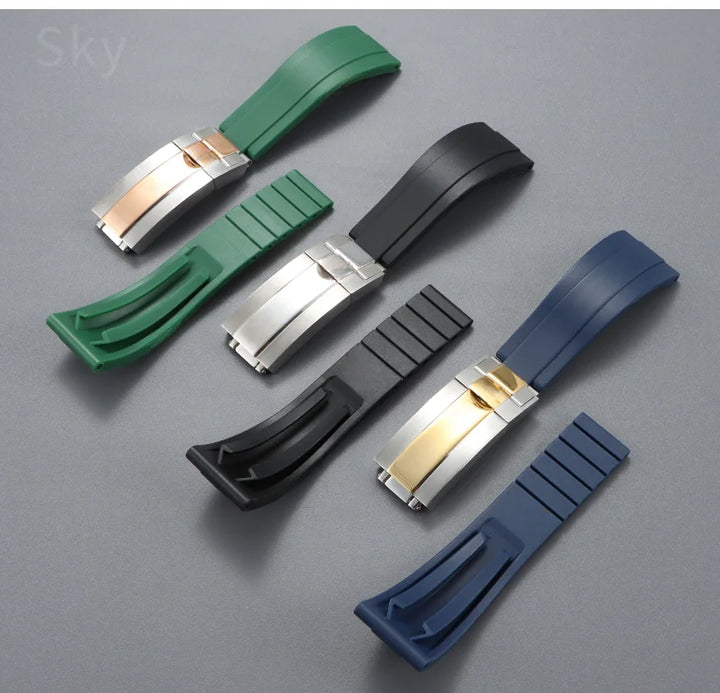 Rubber Watch Strap with Stainless Steel Butterfly Buckle for Rolex