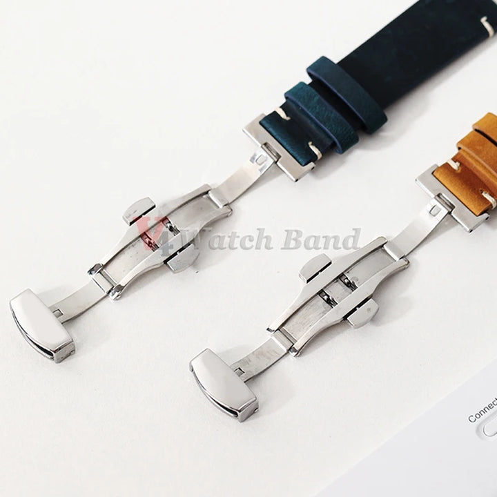 Stitched Cowhide Leather Watch Strap Brown (Butterfly Buckle, 18–24mm)