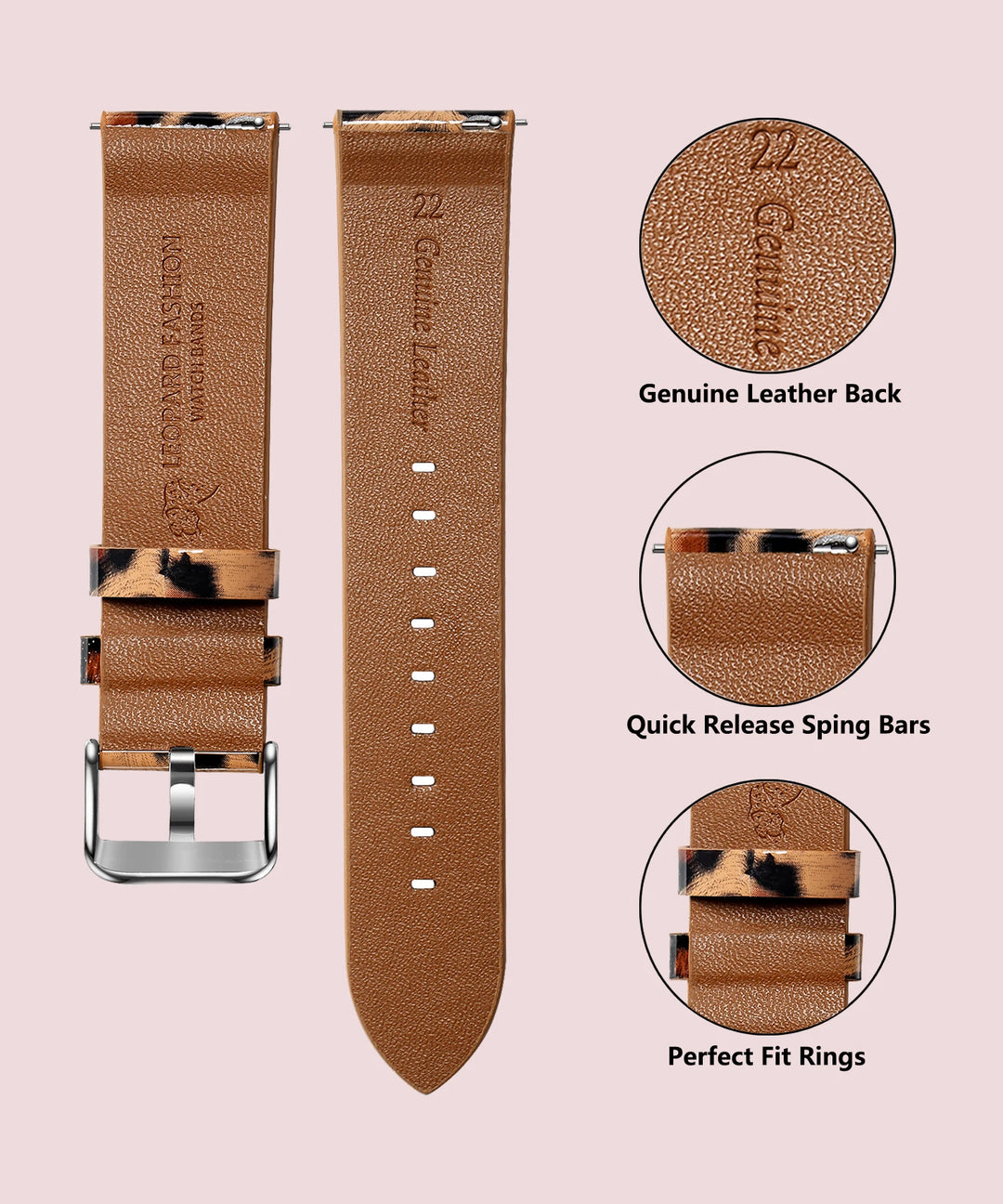 Leopard Print Leather Watch Strap 20/22mm (Quick Release)