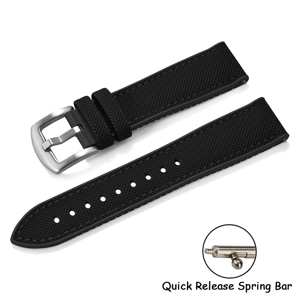 18/20/22/24mm FKM Rubber Watch Strap Quick Release Sailcloth Leather Watch Bands For Omega Seiko Tissot Watch Belt Accessories