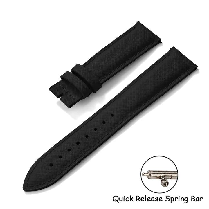 FKM Rubber Leather Watch Band 18/19/20/22mm Quick Release Sailcloth Leather Strap Butterfly Buckle Band For Omega Seiko Cartier