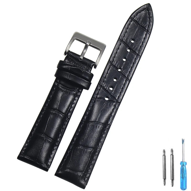 Genuine Leather Watch Strap – 14–24mm with Steel Buckle & Tool
