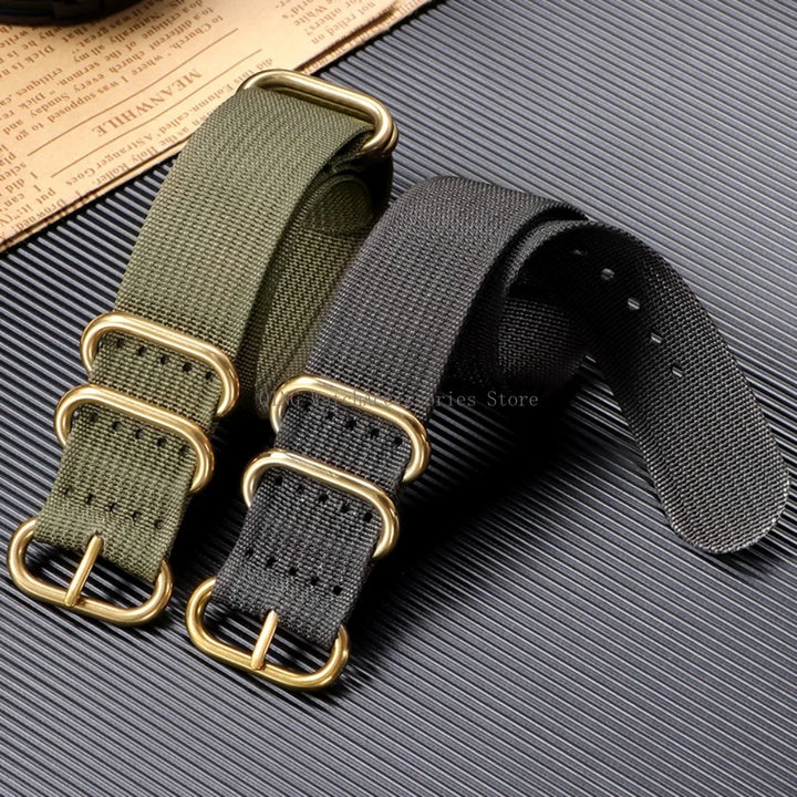 5-Ring Gold Buckle Nylon Watch Band