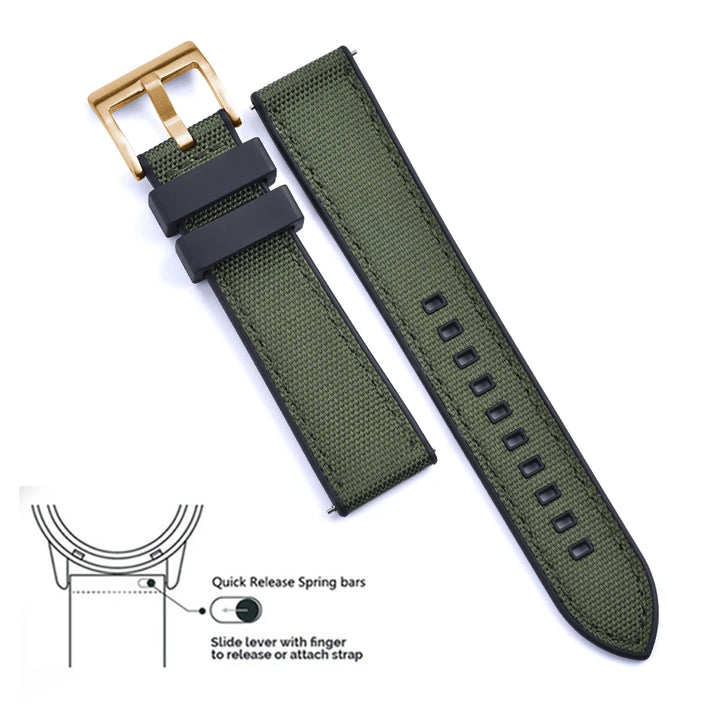 New Design Hybrid FKM Watch Strap 20mm 22mm Fluoro Rubber Canvas Nylon Watchbands Quick Release For Each Brand Diving Watches