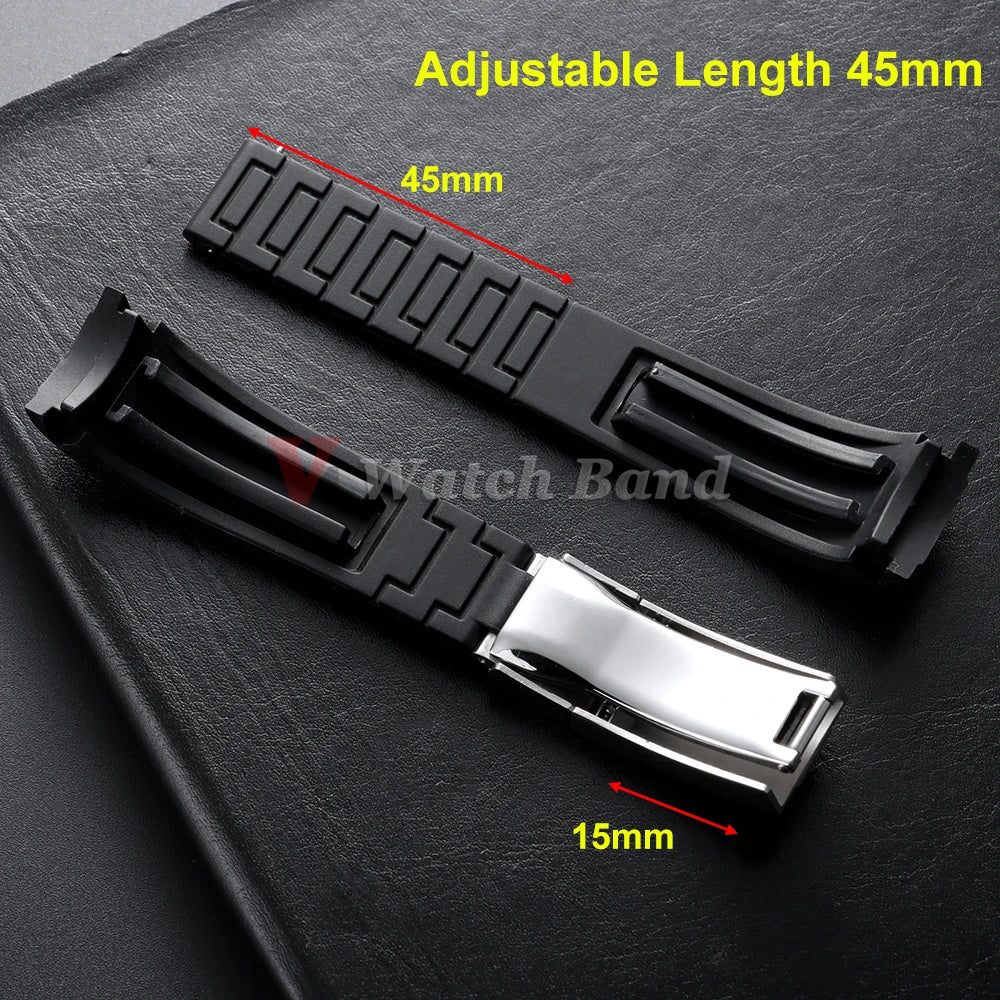 Curved End Rubber Watch Strap 20mm 21mm 22mm for Rolex for Water Ghost Waterproof Silicone Wrist Band Folding Buckle Bracelet