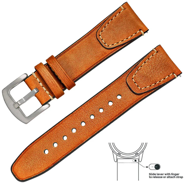 op Grain Genuine Leather Watch Band 20mm 22mm (Quick Release)