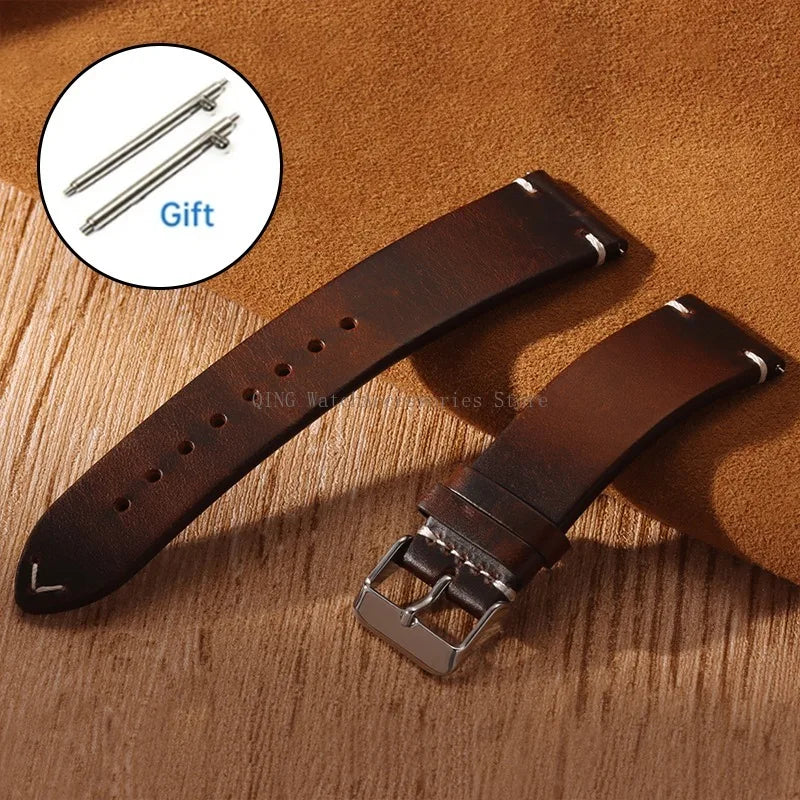 Title: Vintage Oil Wax Leather Watch Band 18–22mm (Quick Release, Unisex)