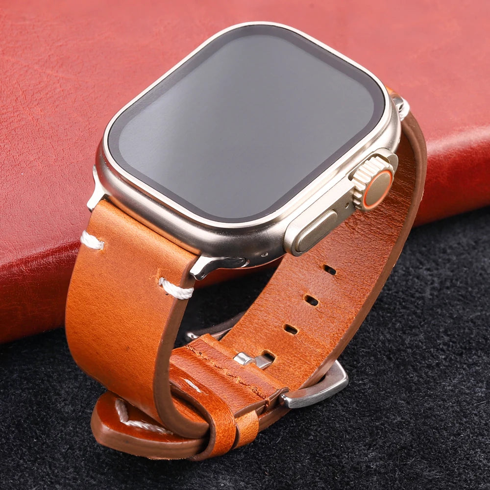 Handmade Vintage Leather Strap for Apple Watch 38-49mm Series 4-9, SE, Ultra
