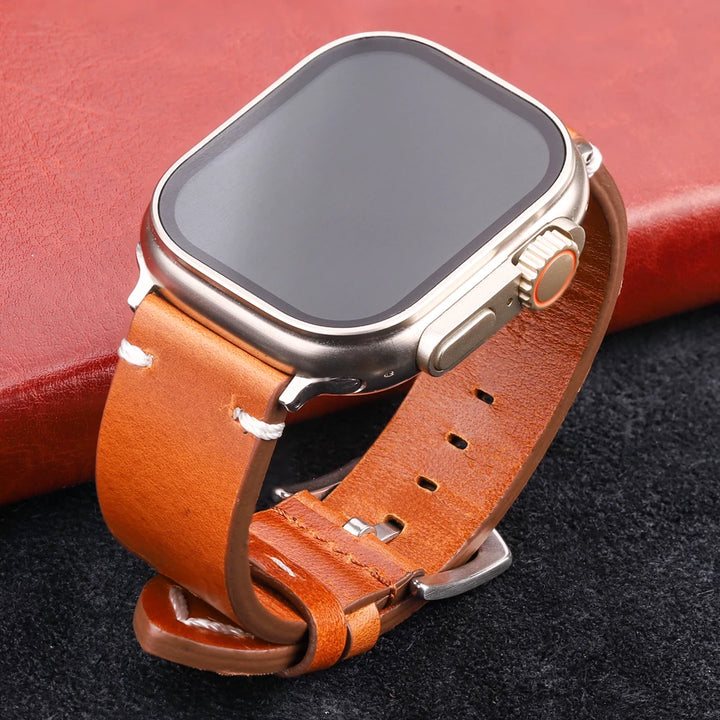 Handmade Vintage Leather Strap for Apple Watch 38-49mm Series 4-9, SE, Ultra