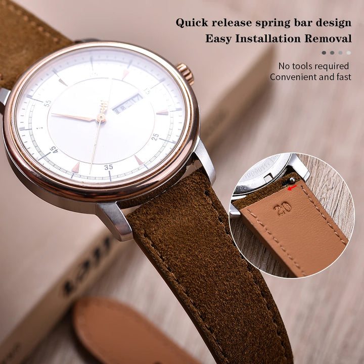Soft Suede Leather Watch Strap – Quick Release, 18–22mm, Grey Vintage