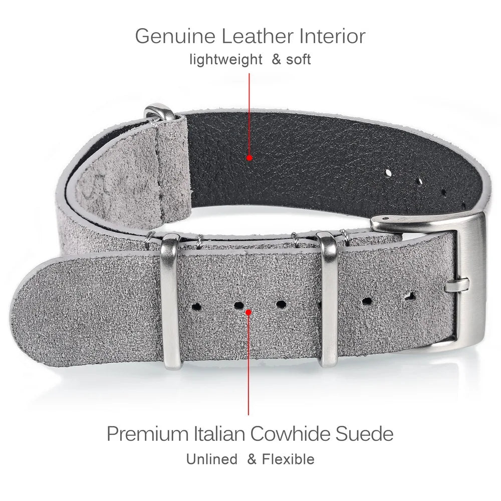 HEMSUT Genuine Leather Suede Watch Strap – 18–22mm Military Style