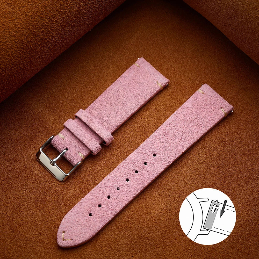 Quick Release Soft Suede Leather Watch Strap (14–22mm)