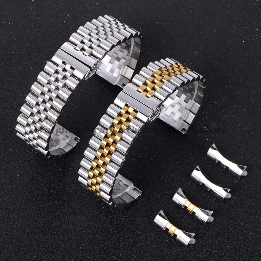 Solid Stainless Steel Watch Band 12–22mm for Rolex (Flat & Curved Ends)