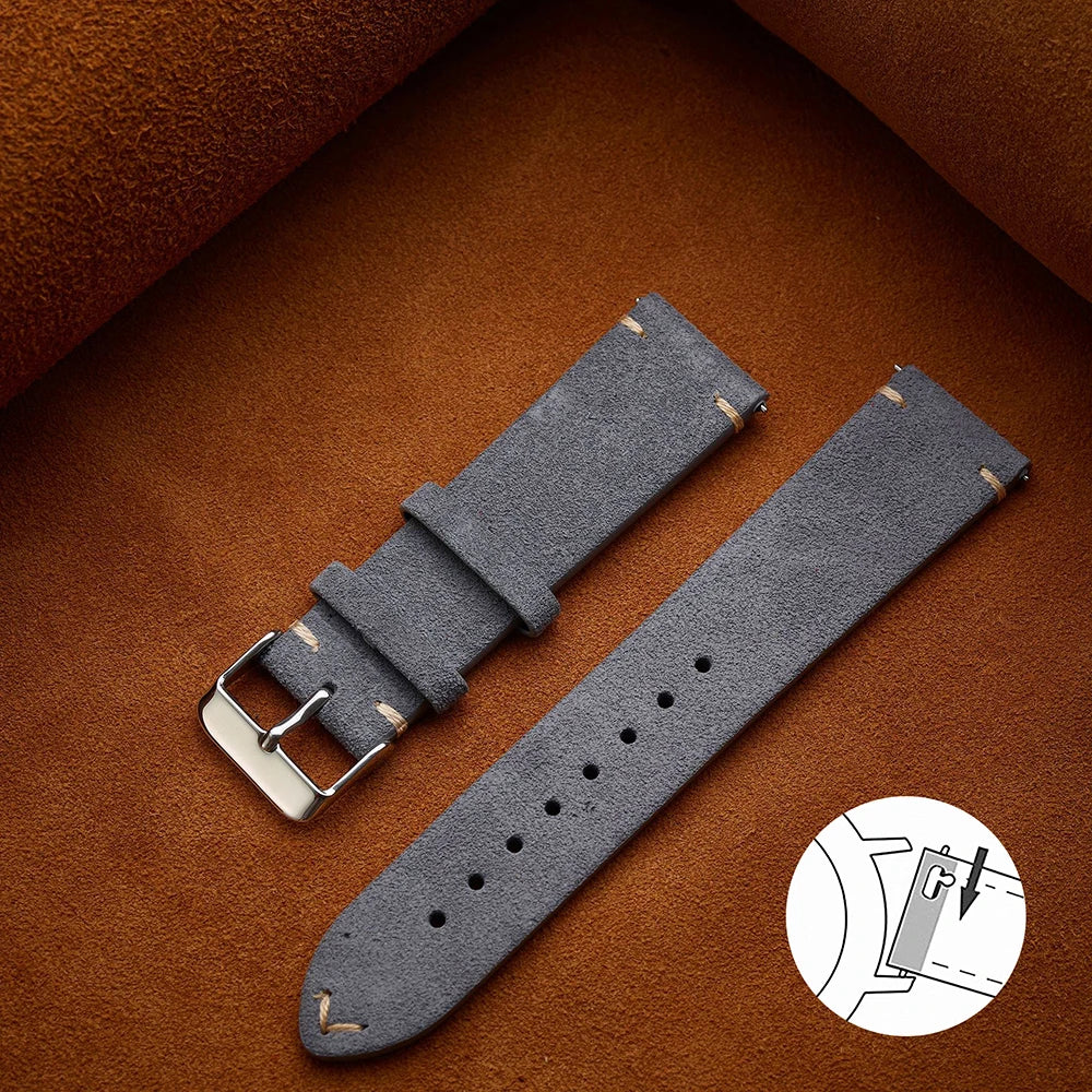 Quick Release Soft Suede Leather Watch Strap (14–22mm)