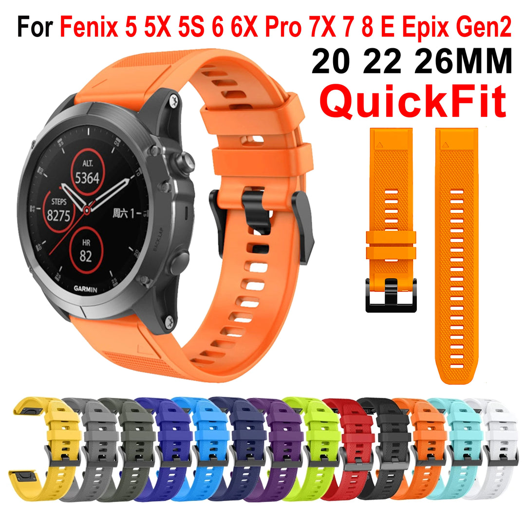QuickFit Silicone Watch Strap 20/22/26mm for Garmin Fenix & Epix Gen2