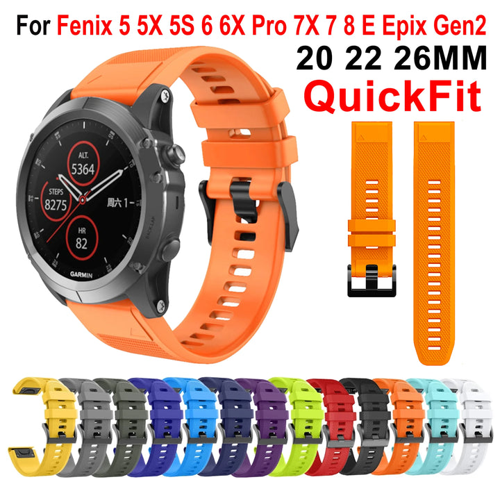 QuickFit Silicone Watch Strap 20/22/26mm for Garmin Fenix & Epix Gen2