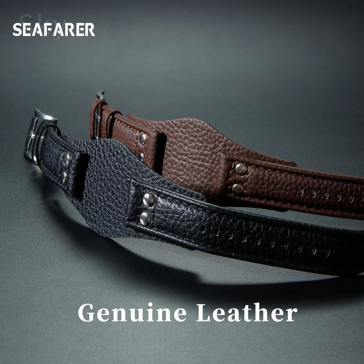 Genuine Leather Watch Strap for Fossil 22mm – Black & Brown, Rivet Style