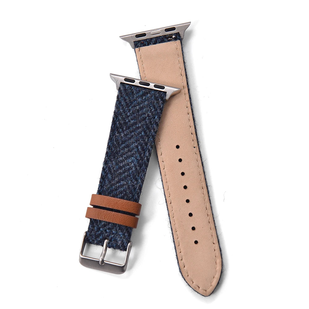 Vintage Wool & Leather Apple Watch Band – 40–49mm for Series 10–6, SE & Ultra 2