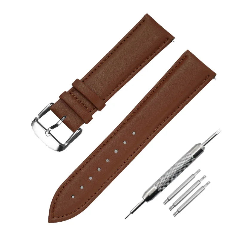 Soft Leather Watch Strap 8–24mm for Men & Women (Purple, Green, Blue)