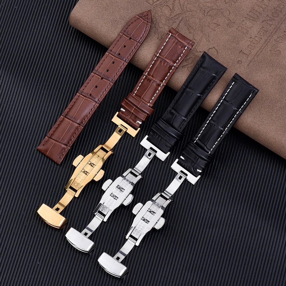 Universal Cowhide Leather Watch Strap – 18-22mm with Butterfly Buckle