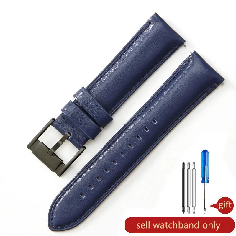 Genuine Leather Watch Strap for Fossil (22/24mm, Dark Blue)