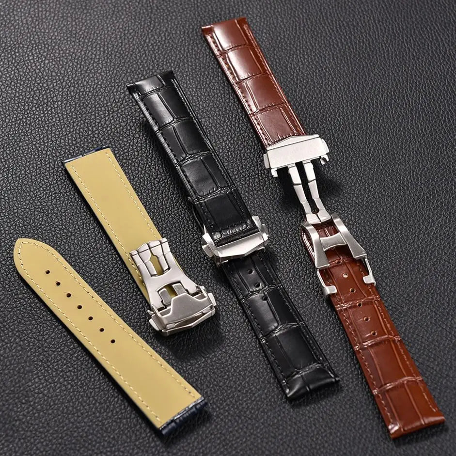 19 20 21 22mm Calfskin Leather Watch Strap For Omega 007 Seamaster 300 Speedmaster Folding Buckle Band Bracelet Accessories Men
