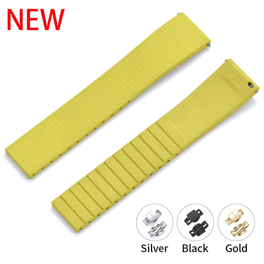 JUELONG CTS Fluororubber Watch Strap 18mm 19mm 20mm 22mm New Quick Release Butterfly Buckle Watch Band FKM Strap For Cut To Size