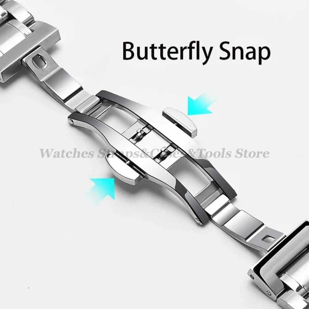 Curved-End Stainless Steel Watch Strap – 12–24mm, Butterfly Clasp