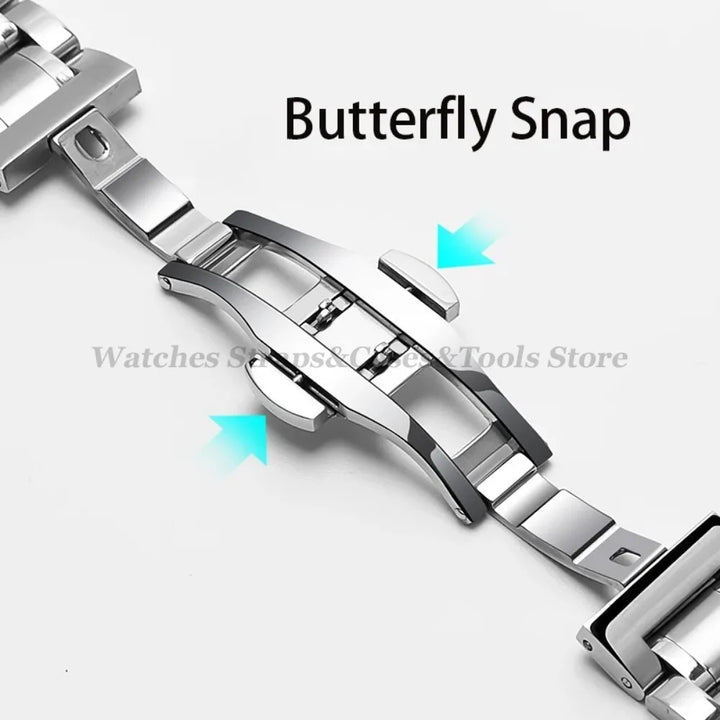 Curved-End Stainless Steel Watch Strap – 12–24mm, Butterfly Clasp