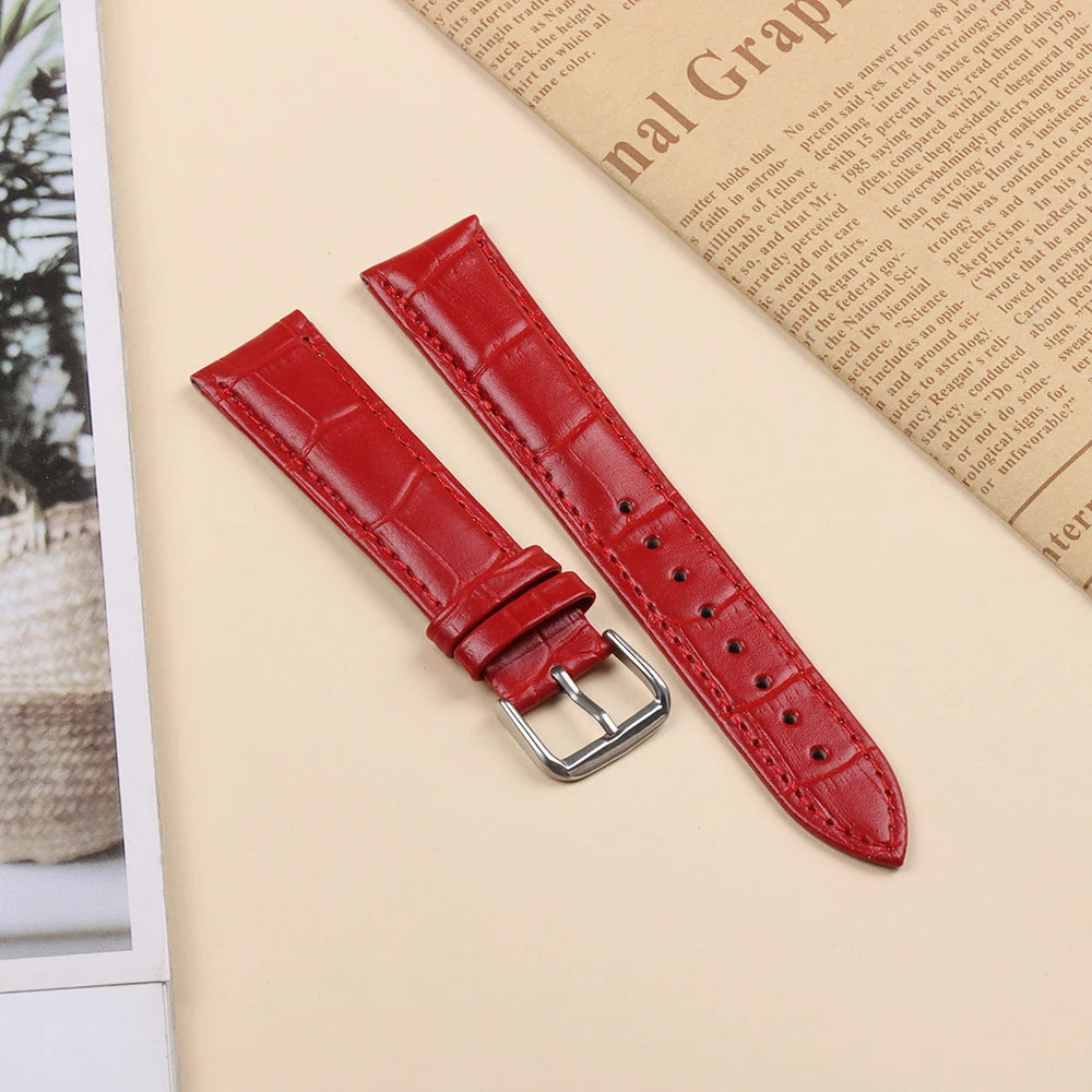 10mm–24mm Genuine Calfskin Leather Watch Strap (Slub Pattern, Universal)