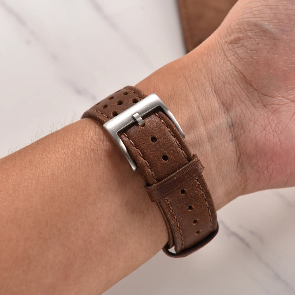 Breathable Leather Watch Strap 18-22mm Quick Release for Omega, Seiko