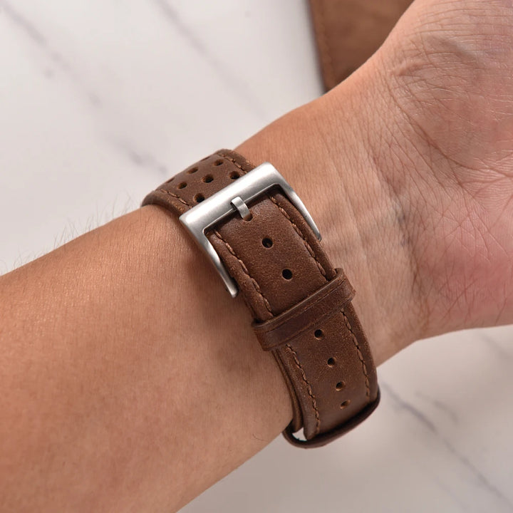 Breathable Leather Watch Strap 18-22mm Quick Release for Omega, Seiko