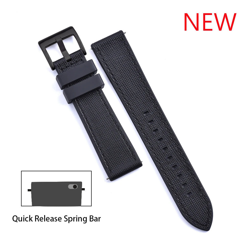 JUELONG New Design FKM Watch Strap 20mm 22mm Quick Release Hybrid Fluoro Rubber Saffiano Leather Watchbands