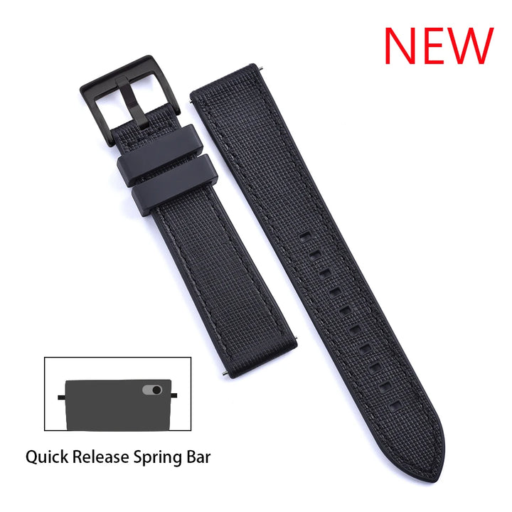 JUELONG New Design FKM Watch Strap 20mm 22mm Quick Release Hybrid Fluoro Rubber Saffiano Leather Watchbands