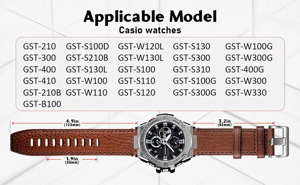 Genuine Leather Watch Strap for G-Shock GST-B100 – Soft & Fashionable