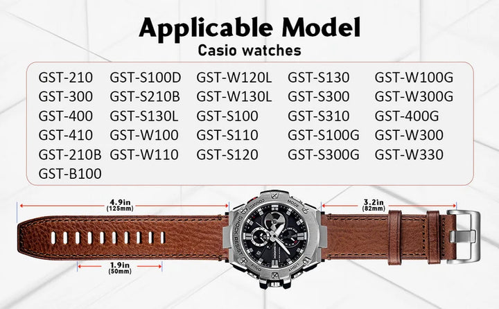 Genuine Leather Watch Strap for G-Shock GST-B100 – Soft & Fashionable