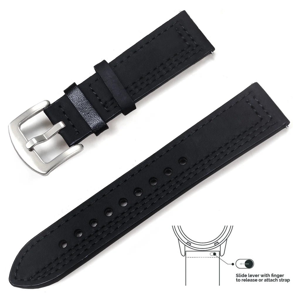 op Grain Genuine Leather Watch Band 20mm 22mm (Quick Release)