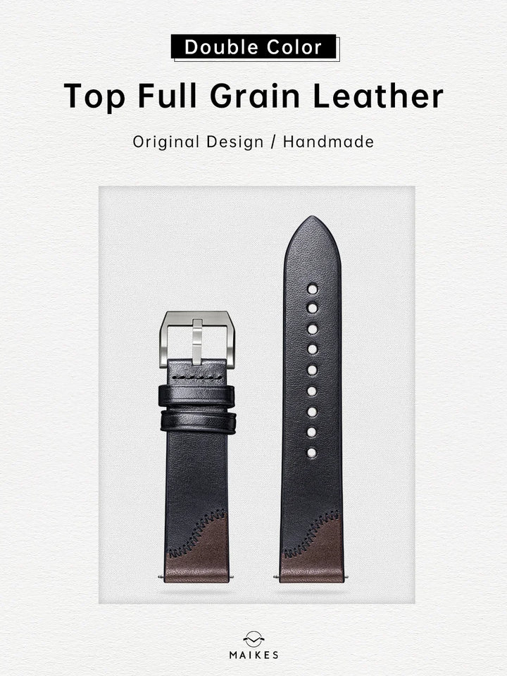 Maikes Handmade New Design Double Color Watch Band, Quick Release, Top Full Grain Leather Strap With Rose Gold Buckle