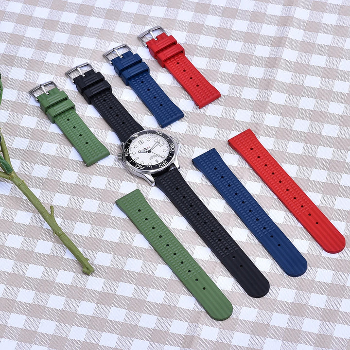 JUELONG Waffle FKM Rubber Watch Bands Quick Release Waterproof Durable Fluororubber Strap 20mm 22mm For Traditional Diving Watch