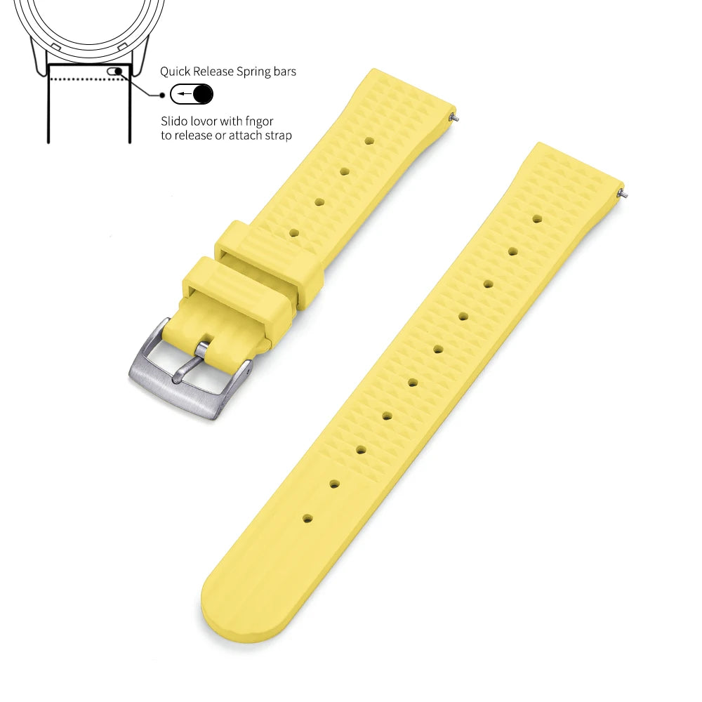 JUELONG Waffle FKM Rubber Watch Bands Quick Release Waterproof Durable Fluororubber Strap 20mm 22mm For Traditional Diving Watch