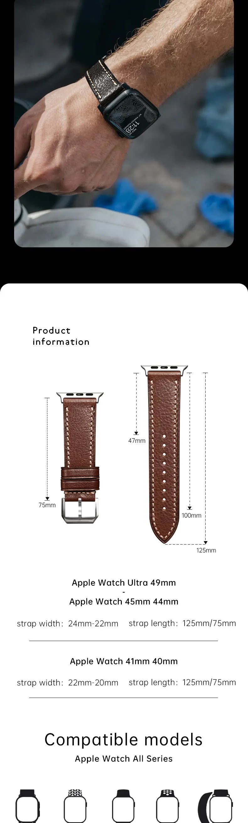 2023New Apple Watch Strap Ultra 2 49mm Series 9 8 7 6 SE 45mm 44mm 41mm 40mm Vegetable Calf Leather Bands For Apple Watch