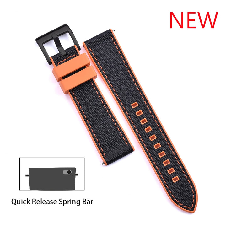 JUELONG New Design FKM Watch Strap 20mm 22mm Quick Release Hybrid Fluoro Rubber Saffiano Leather Watchbands