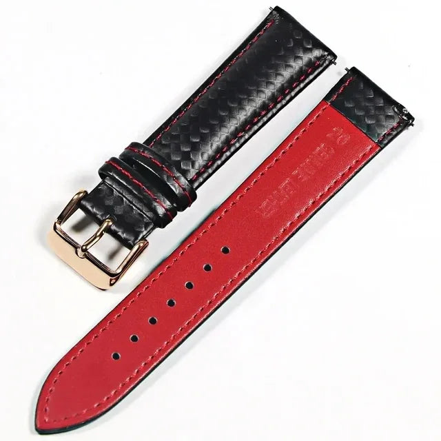 Genuine leather bracelet Carbonfiber grain Watchband 18mm 20mm Red Orange stitching watch band 20mm 22mm watch strap