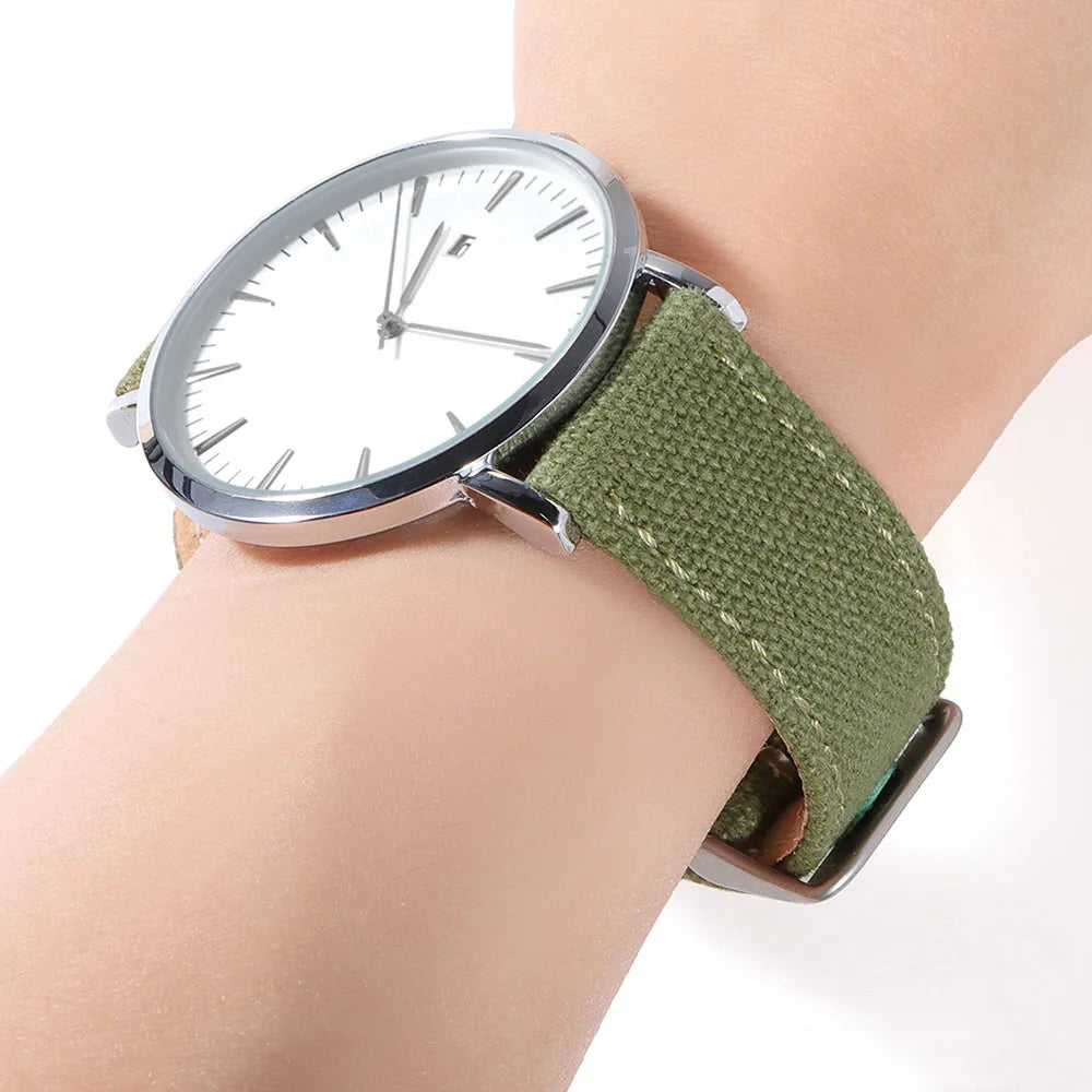 Genuine Leather & Nylon Watch Band 20–22mm (Quick Release, Vintage Weave)