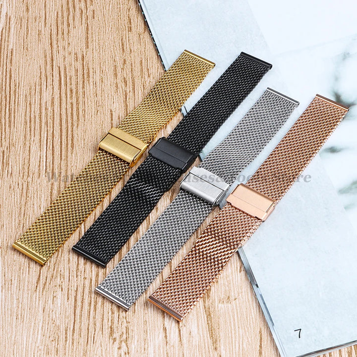 1.0mm Milanese Mesh Stainless Steel Watch Strap – 18–24mm, Quick-Release with Folding Buckle