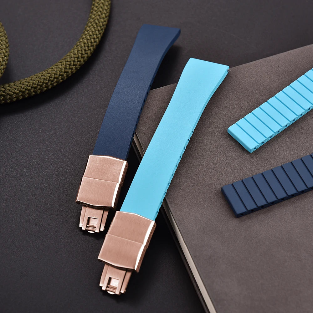 JUELONG CTS FKM Rubber Watch Strap 16–22mm Quick Release with Rose Gold Butterfly Buckle