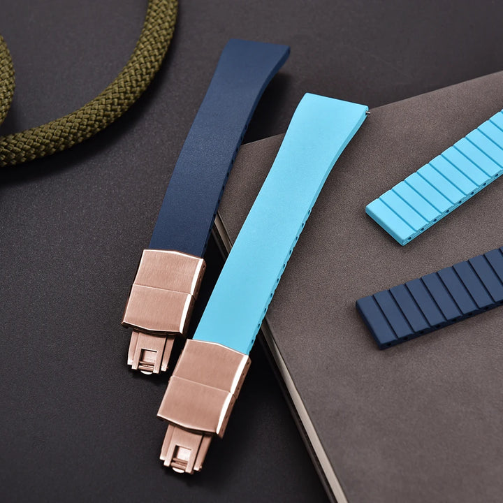 JUELONG CTS FKM Rubber Watch Strap 16–22mm Quick Release with Rose Gold Butterfly Buckle