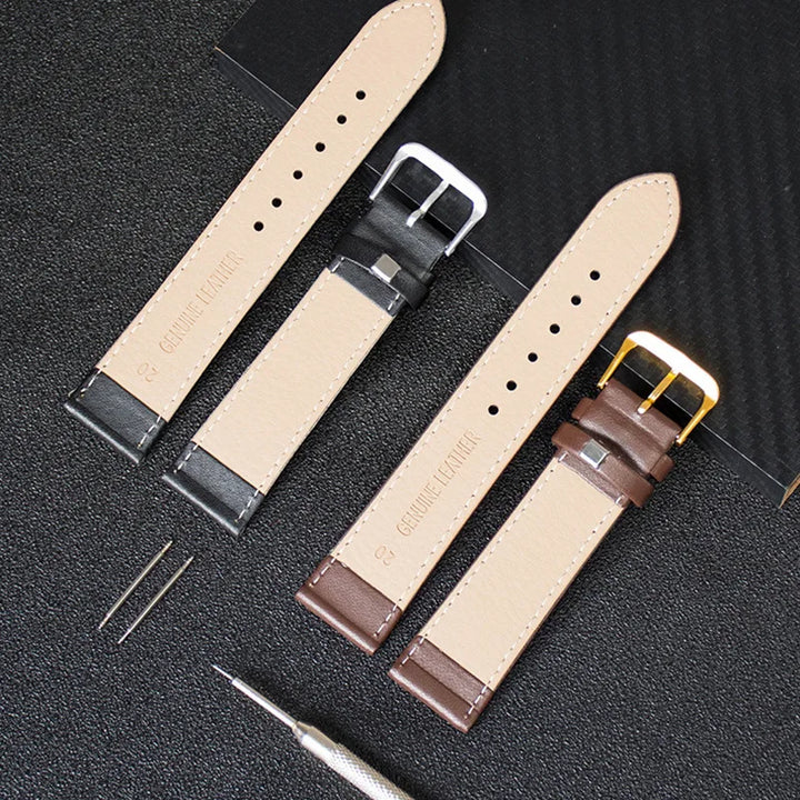 Black & Brown PU Leather Watch Strap (12–22mm)