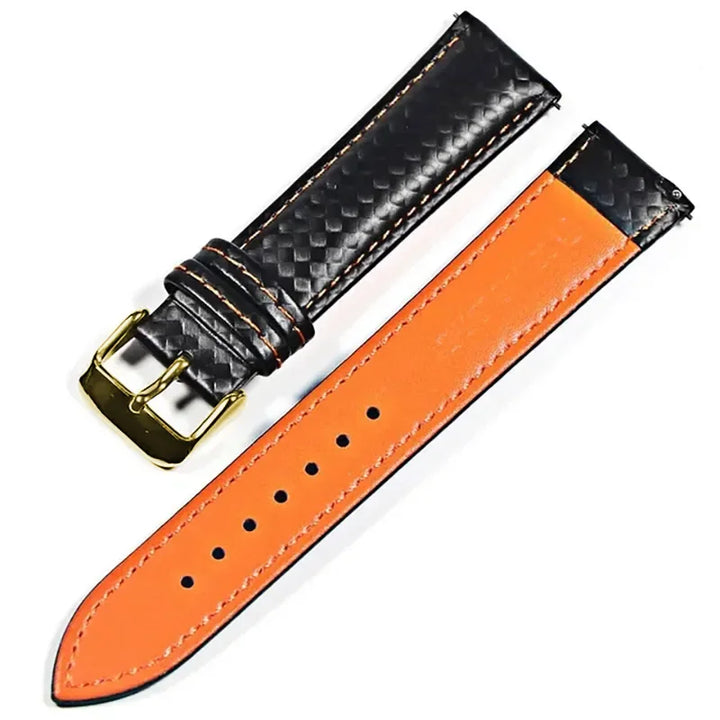 Genuine leather bracelet Carbonfiber grain Watchband 18mm 20mm Red Orange stitching watch band 20mm 22mm watch strap